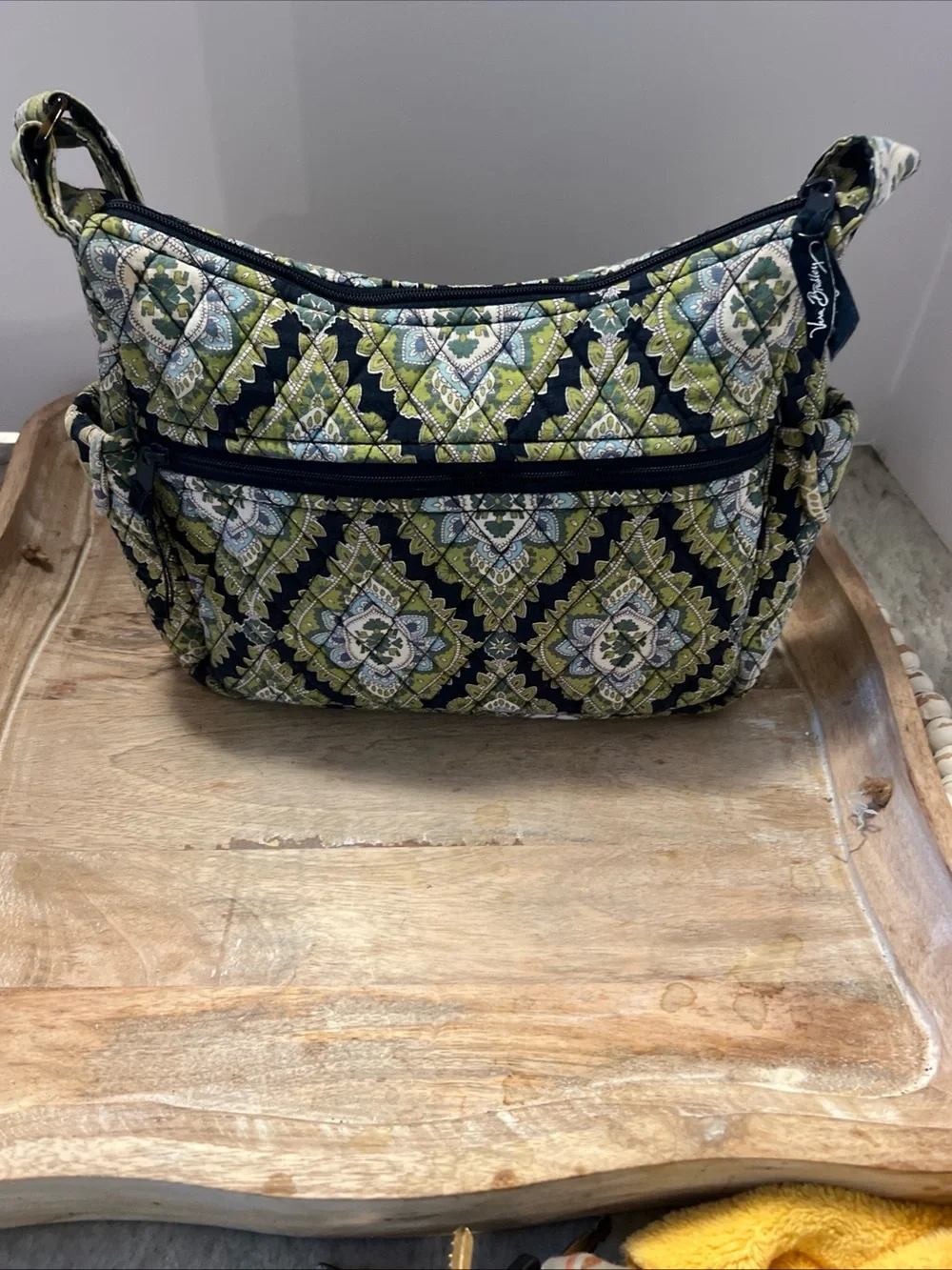 Vera Bradley Navy and Green Patterned Quilted Shoulder Bag